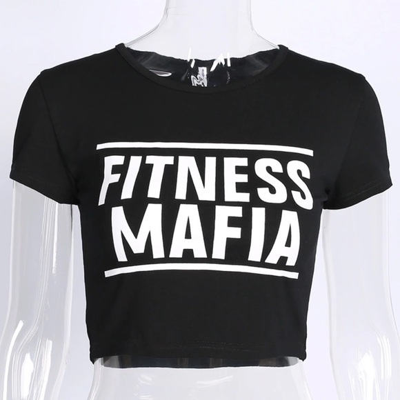 “Fitness Mafia” B&W Crop Top - Picture 2 of 3